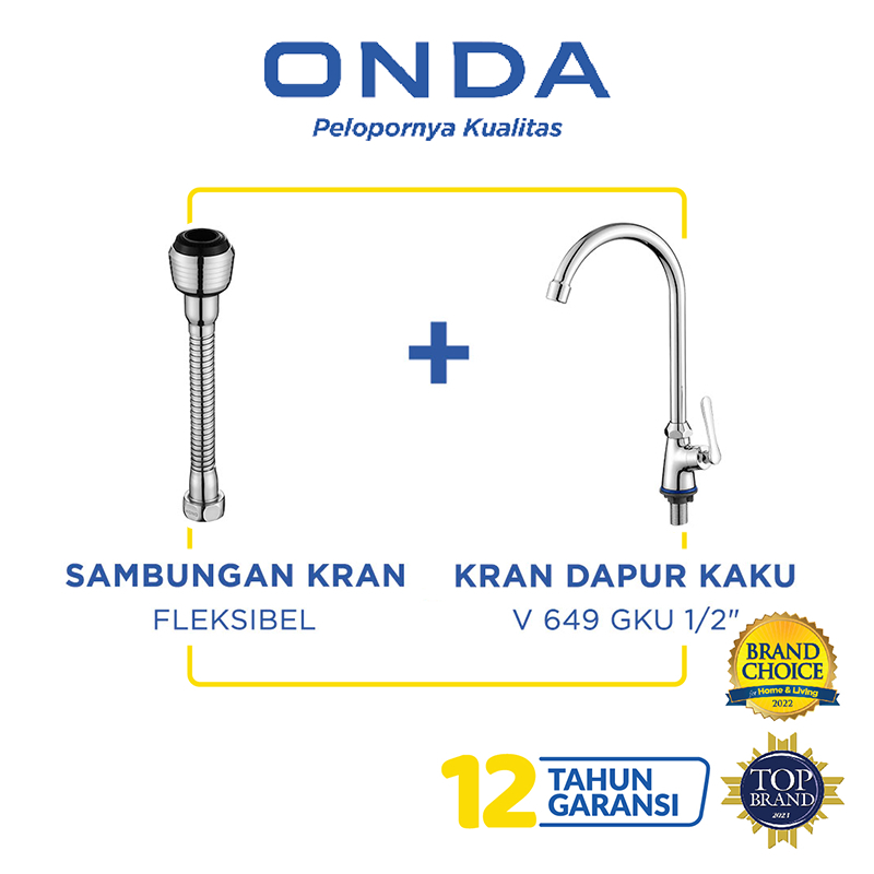 ONDA Kran Dapur Kaku V 649 GKU 1/2" +  Sambungan Kran Fleksibel