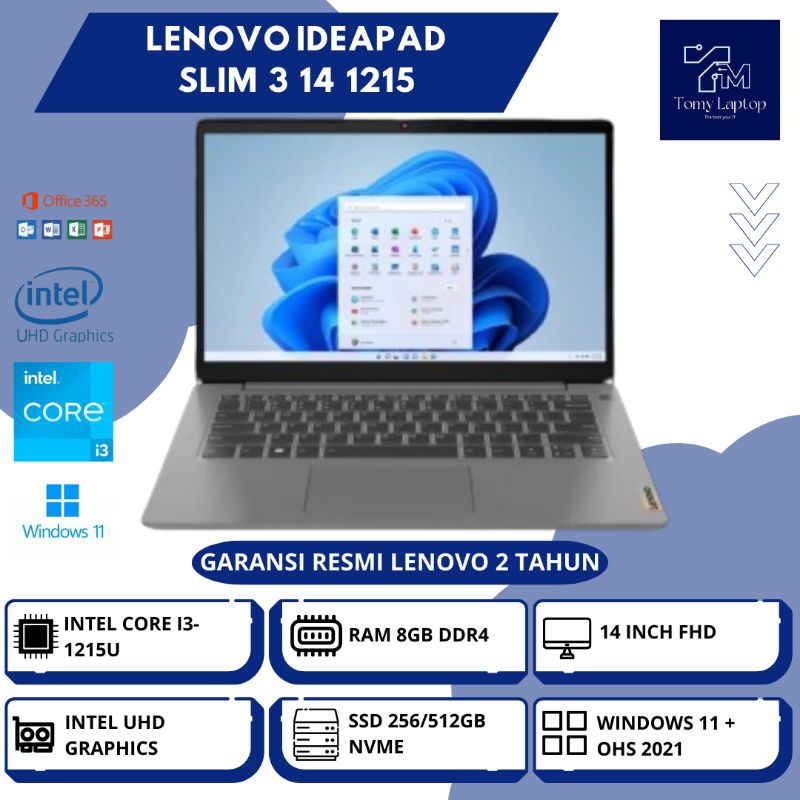LAPTOP BARU LENOVO IDEAPAD SLIM 3 14/ INTEL CORE I3-1215U/ RAM 8GB/ SSD 256/512GB NVME/ 14INCH FHD -