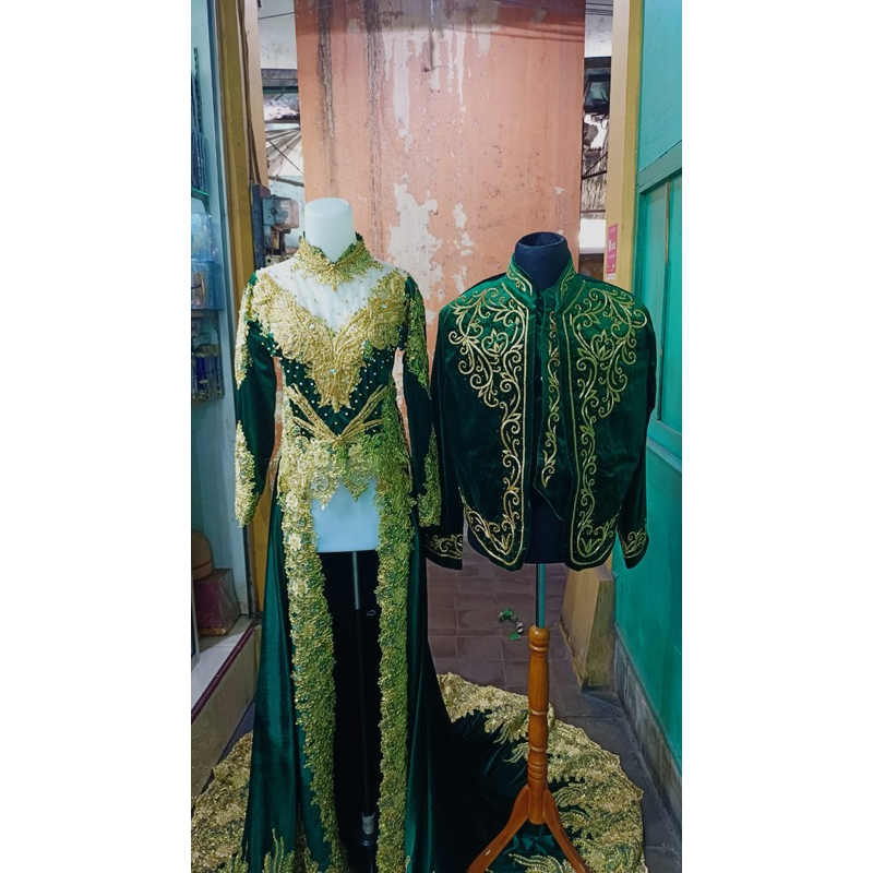 Kebaya bludru manten hijau/Baju pengantin hijau botol