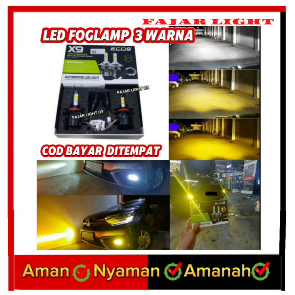 Lampu Led Innova Reborn 3.Warna X9 H11 HB3 36.Watt Headlamp Foglamp