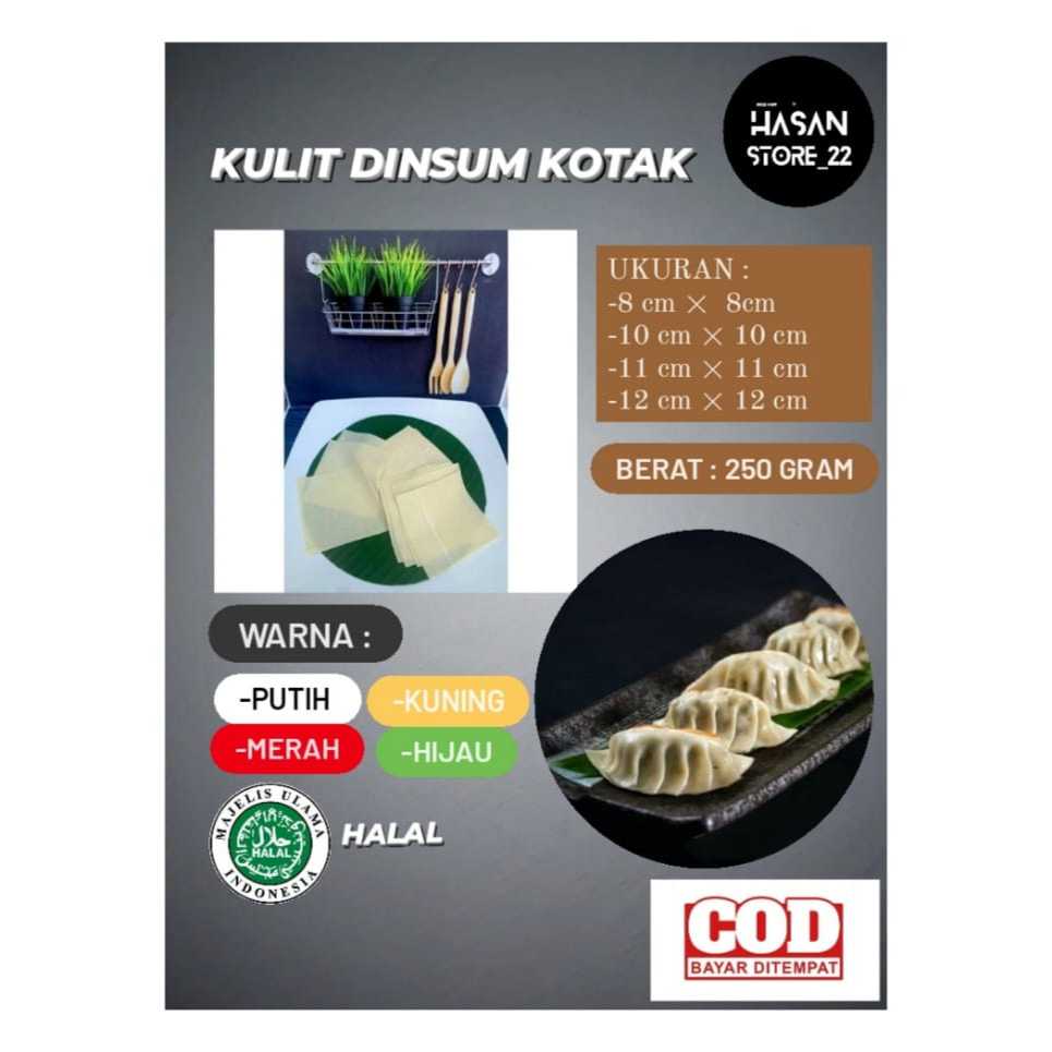 

Kulit Dimsum Kotak 8cm x 8cm, 10cm x 10cm, 11cm x 11cm, dan 12cm x 12cm Warna Putih 250gram Tipis Kulit Siomay Gyoza Kotak Enak Halal