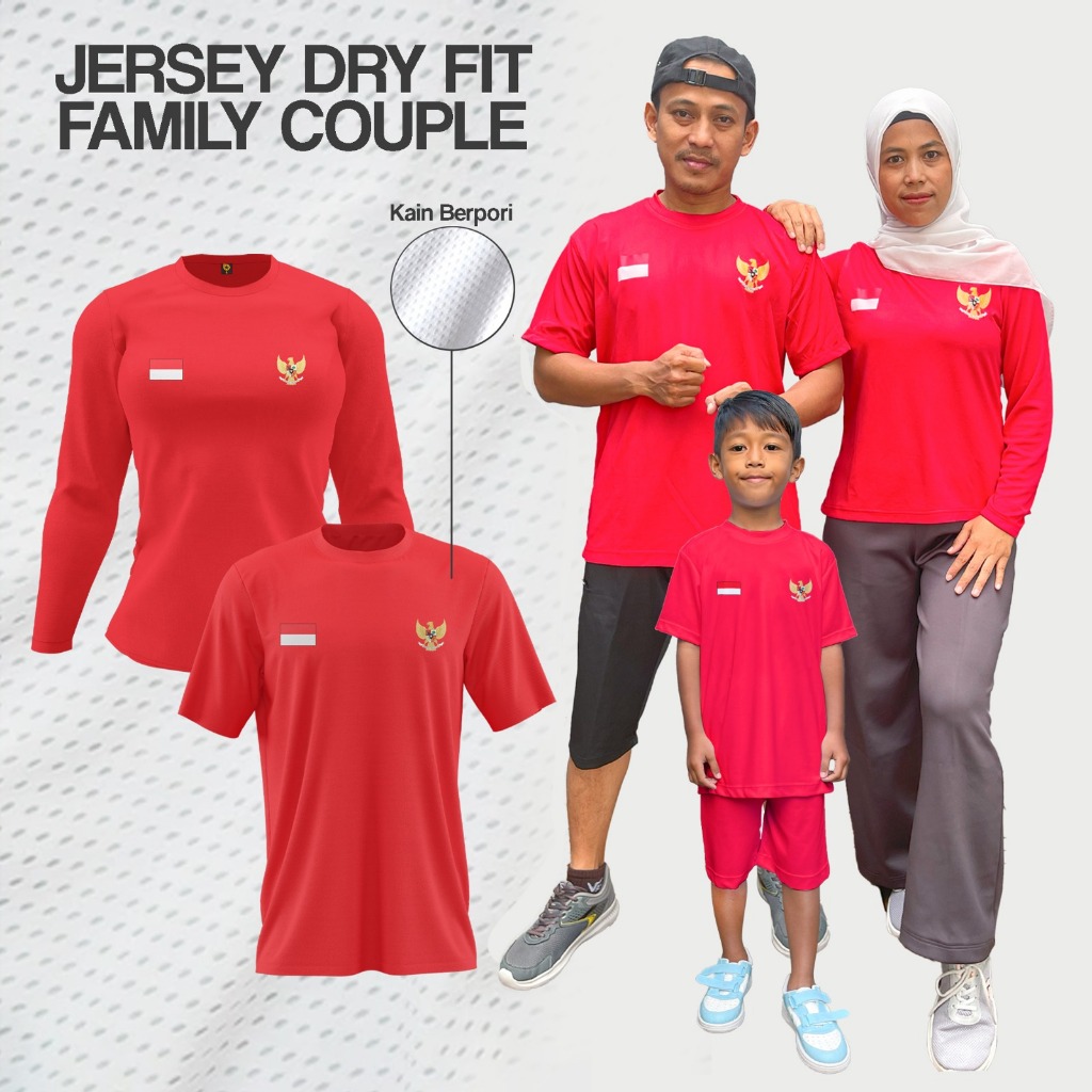 Kaos Lengan Panjang Pendek Anak Dewasa Jersey Dryfit Logo Garuda Bendera Merah Putih