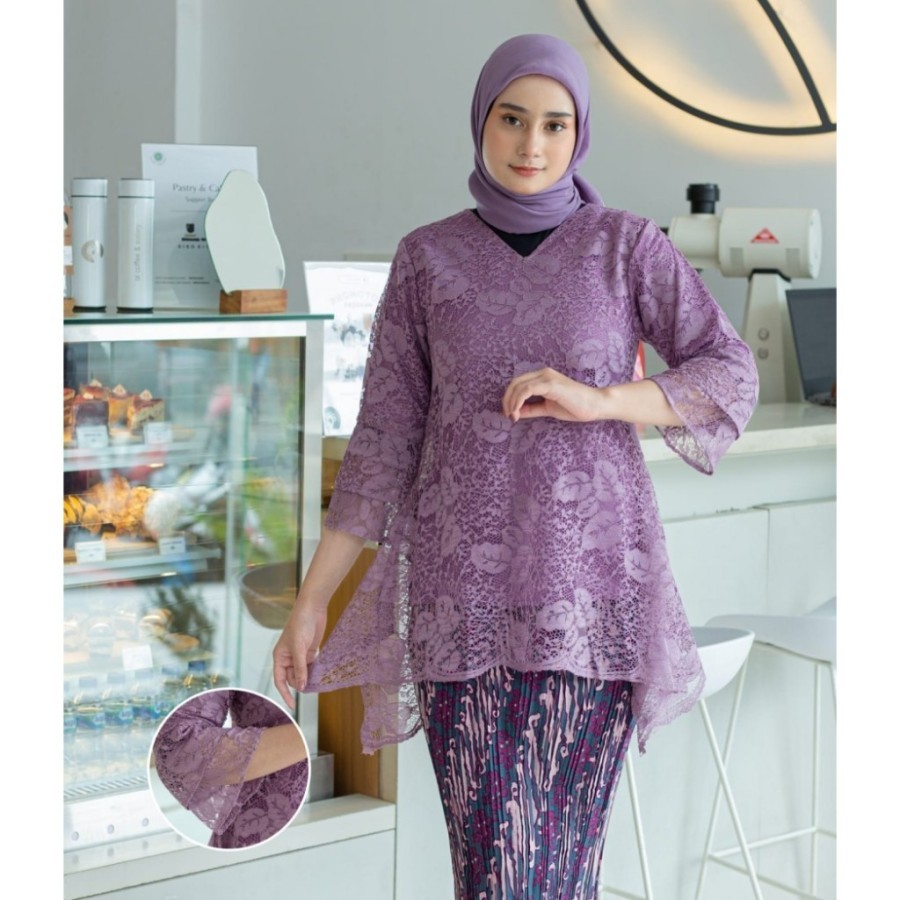 ( HARGA PROMO 8.8 )  ATASAN RINJANI JUMBO BAJU WANITA KEBAYA RINJANI BRUKAT KEBAYA KALONG WARNA LAVE