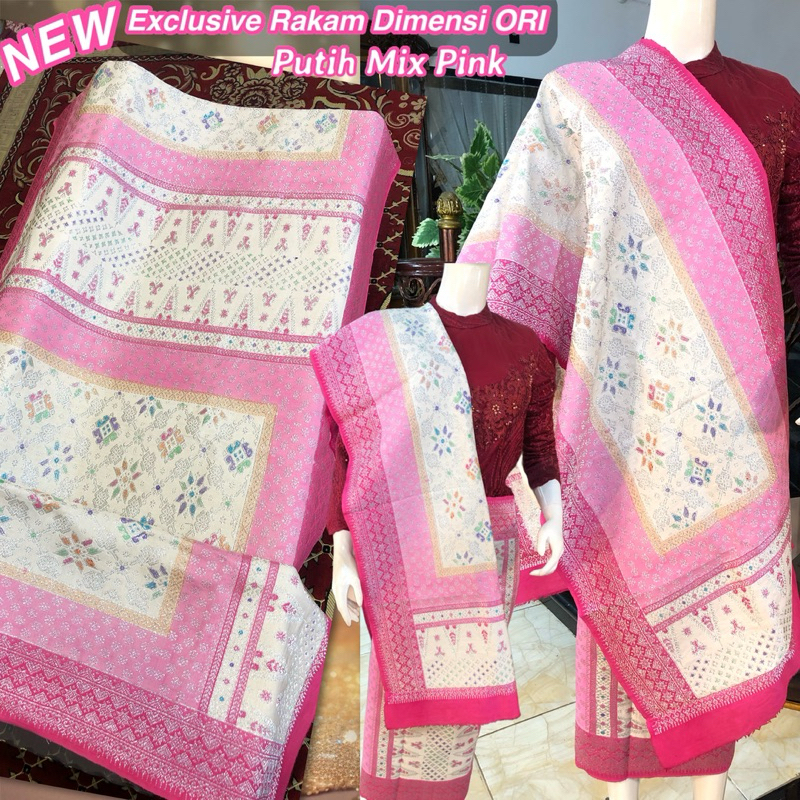 NEW Songket Rakam Dimensi ORI /Putih pink /songket tenun asli palembang /ilham songket palembang