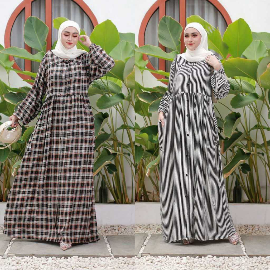 GAMIS BUSUI TERBARU GAMIS VIRAL SYAR'I LALUNA BAJU MUSLIMAH MODEL BARU MOTIF SALUR DAN KOTAK