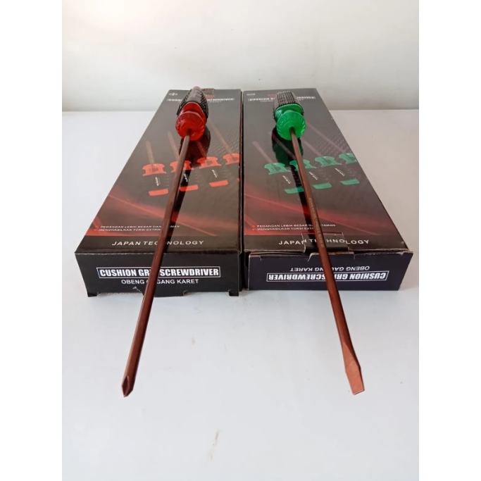 PAKET 2PC OBENG MIN TEKIRO 6 x 300 MM ( - ) GAGANG KARET KUNING PANJANG 40CM by YUKIDO