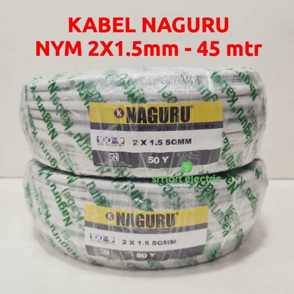 Kabel Listrik Naguru NYM 2x1.5mm 45M Tunggal Tembaga Murni SNI Murah Bagus