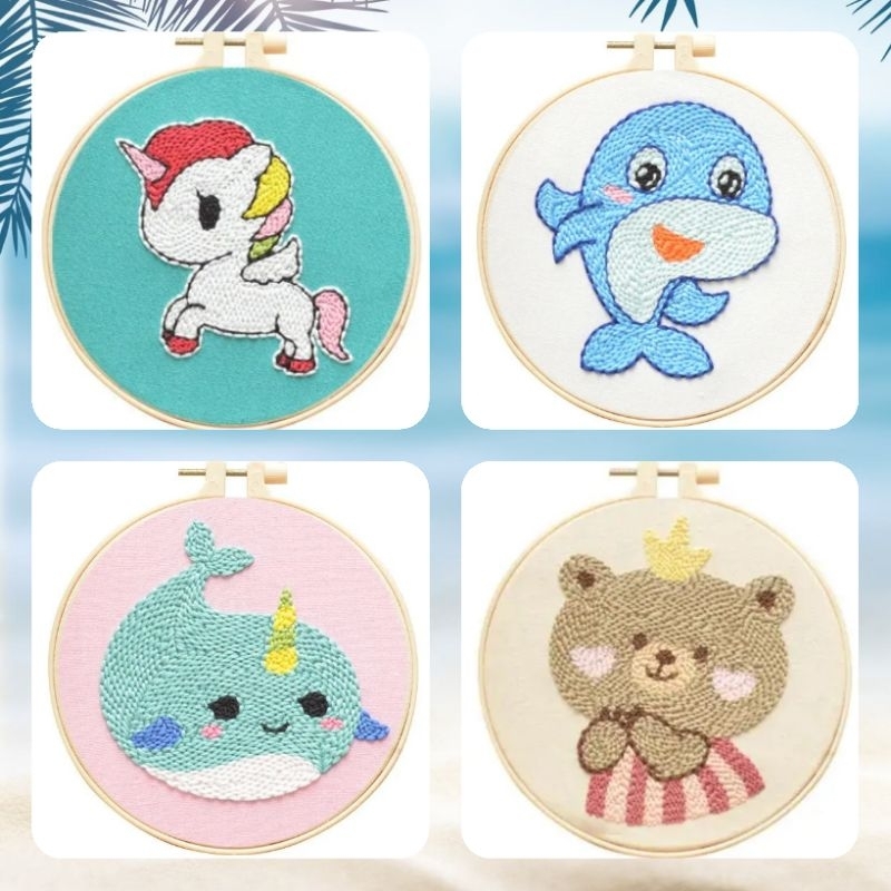 Punch Needle Kit Set Sulam Punch Needle Ukuran 15 cm ( 6 inch)