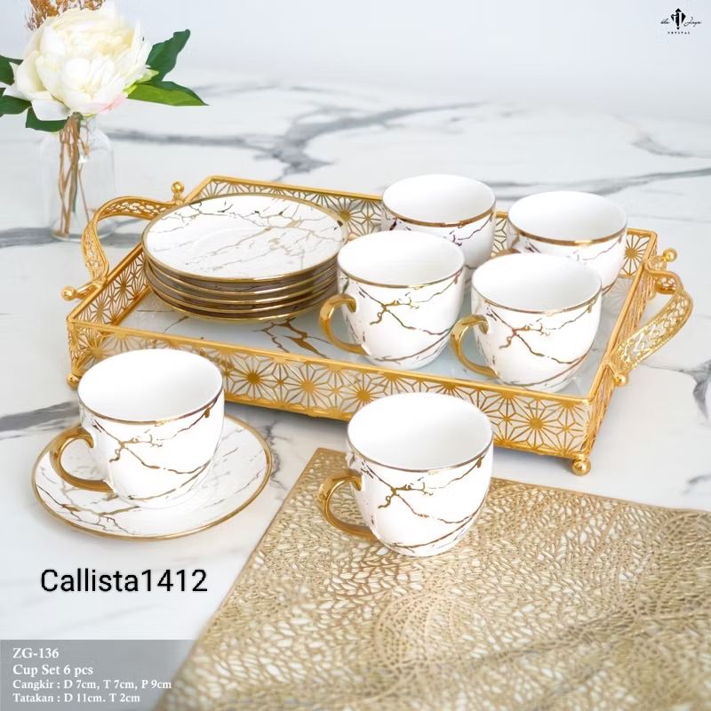 Cangkir Tatakan + Nampan Keramik Marble Formia Set