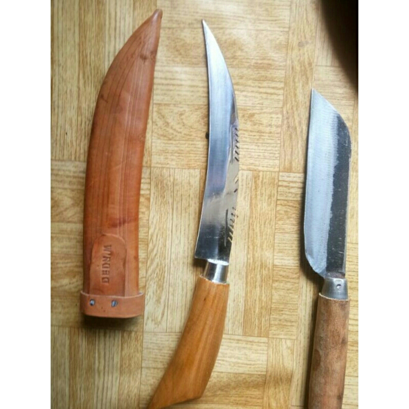 pisau baja perak anti karat lengkung 28cm +bonus pisau dapur