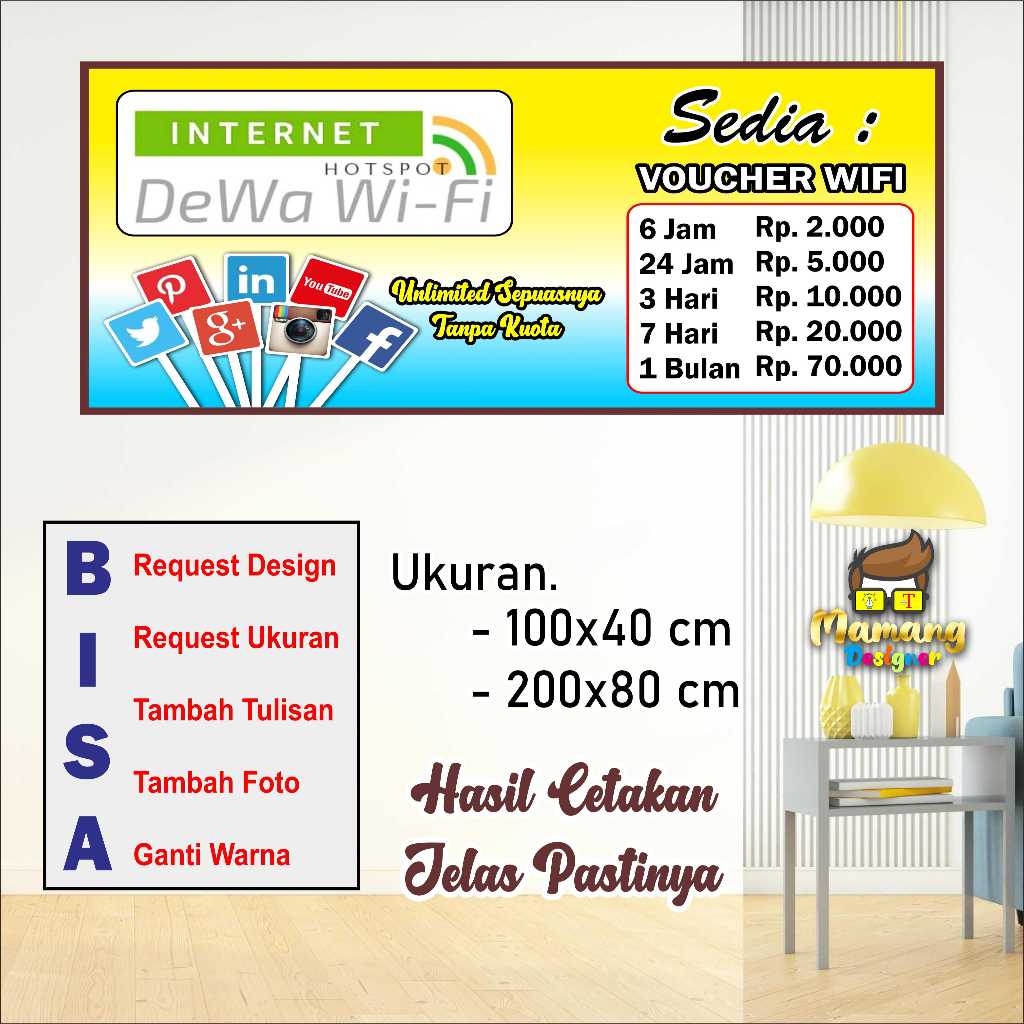 Cetak Banner Spanduk MMT Jualan Voucher Wifi Voucher Hotspot Gambar Jelas Cerah bb