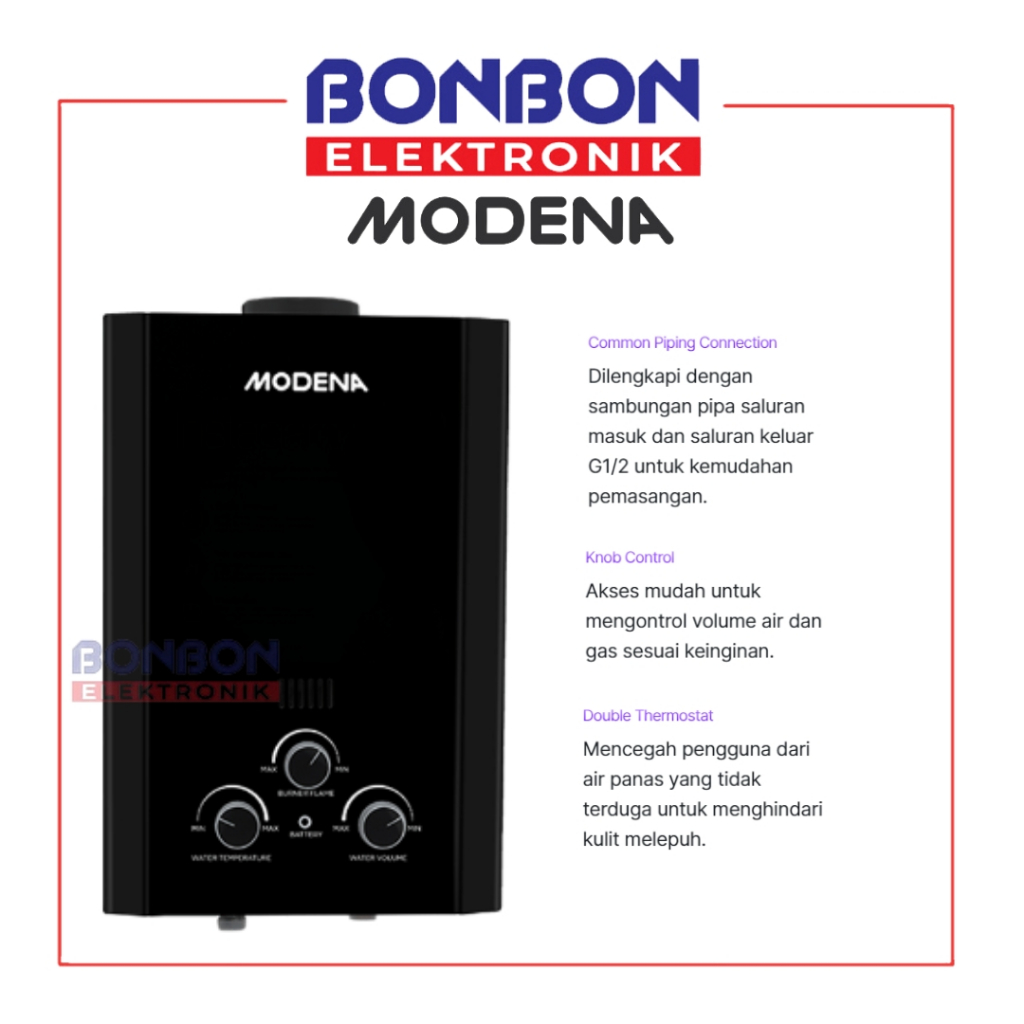 Modena Gas Water Heater GI 0631 L / GI0631L Pemanas Air Instan