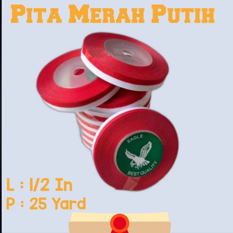 

Pita Merah Putih 1.2 cm per roll 25 yard / Pita Merah Putih 1/2 inchi per roll / Pita Bendera Merah Putih