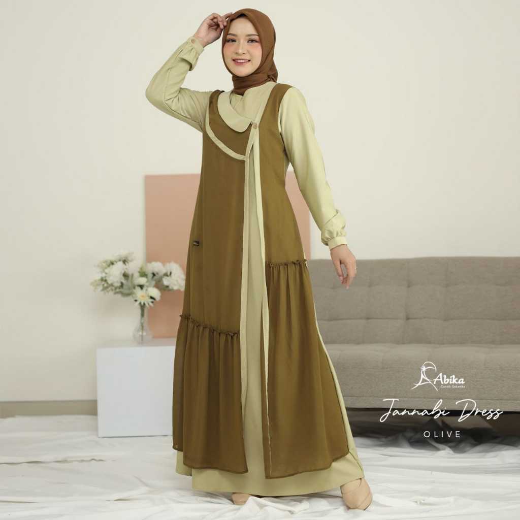 Gamis JANNABI DRESS BY ABIKA Warna Olive / Gamis Dewasa / Gamis Original