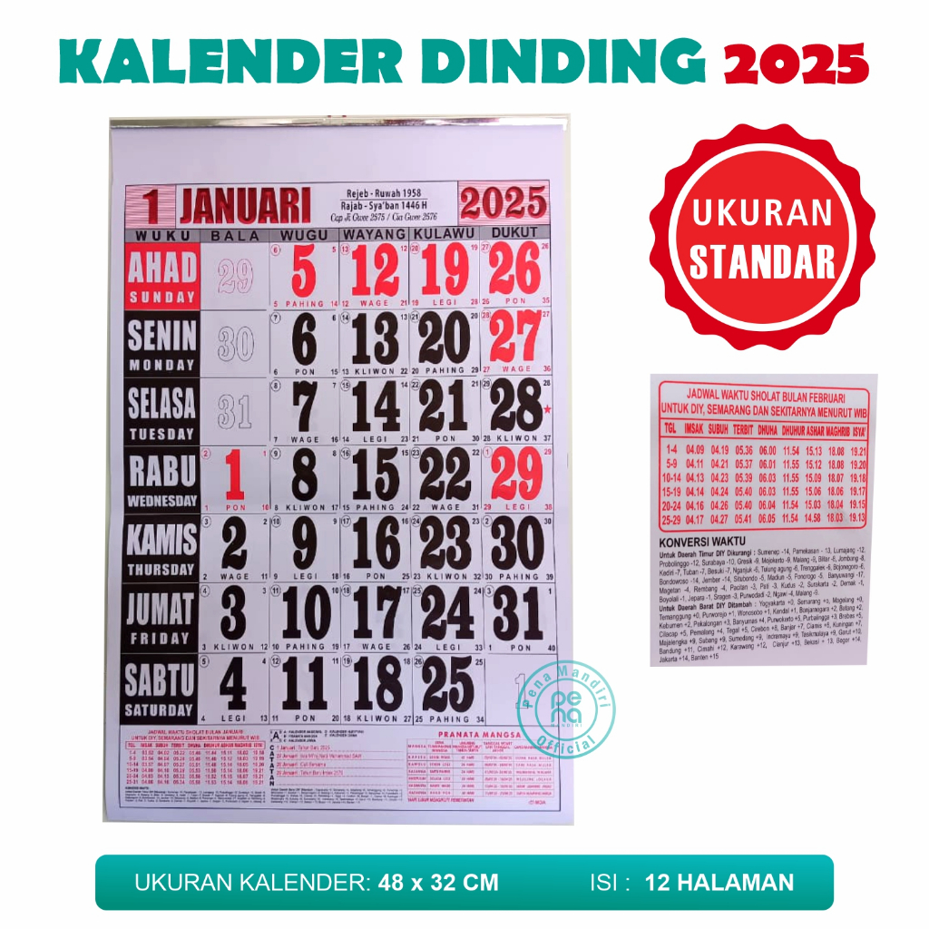 

Kalender Dinding 2025 + Sablon 1 Warna