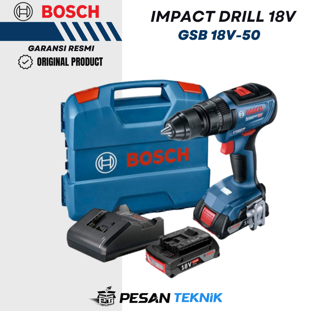 Mesin bor drill baterai 18v Cordless Impact Drill BOSCH GSB18V-50