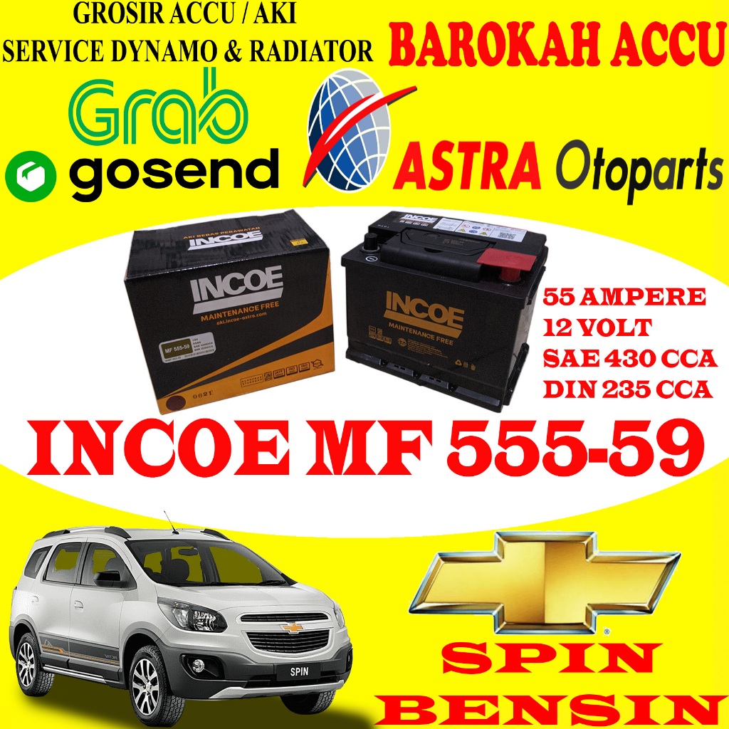 AKI MOBIL CHEVROLET SPIN BENSIN INCOE MF 555-59 , 55 AH ASTRA OTOPARTS
