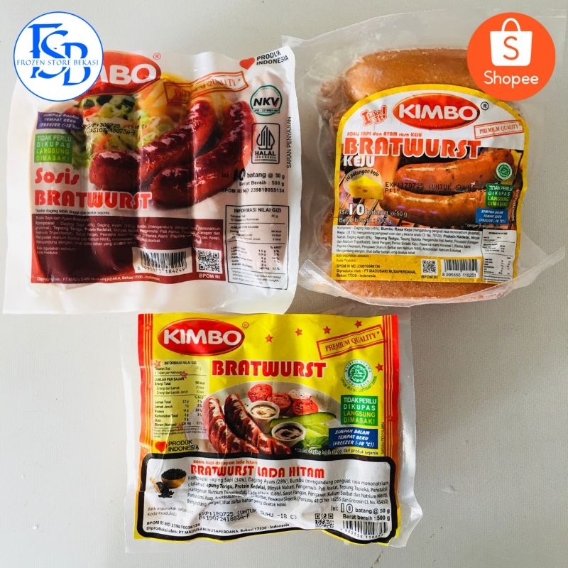 

SOSIS KIMBO BRATWURST ISI 10 ( ORIGINAL / KEJU / LADA HITAM)