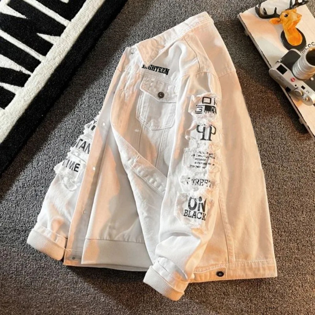 Eighteen jaket jeans bahan denim pria atasan pria santai distro cowok keren