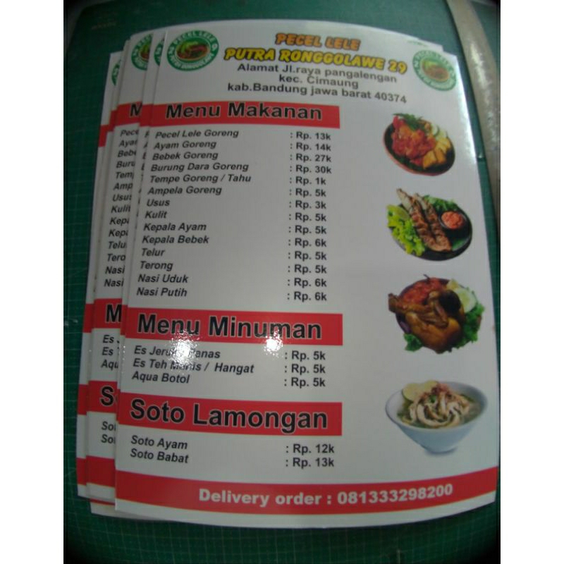 

Menu cafe, warung