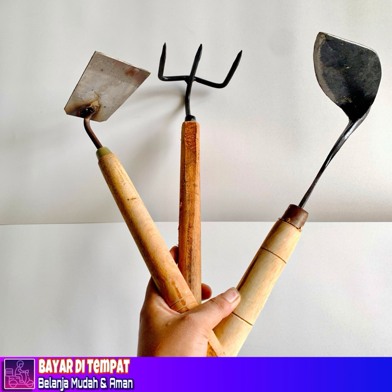 Alat perkebunan 3 Pcs - cangkul mini garuk/garpu kored rumput paket peralatan perkebunan taman alat 
