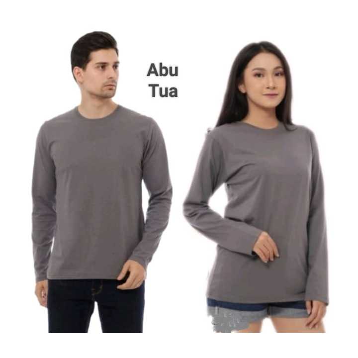 Kaos Polos Panjang Abu Tua - Kaos Polos Pria Lengan Panjang - Kaos Oblong Polos Dewasa - Kaos Abu Tu