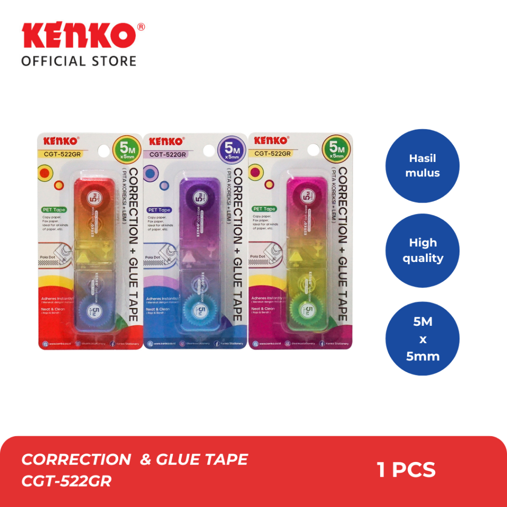 

Correction + Glue Tape / Pita Koreksi dan Lem CGT-522GR Warna Random