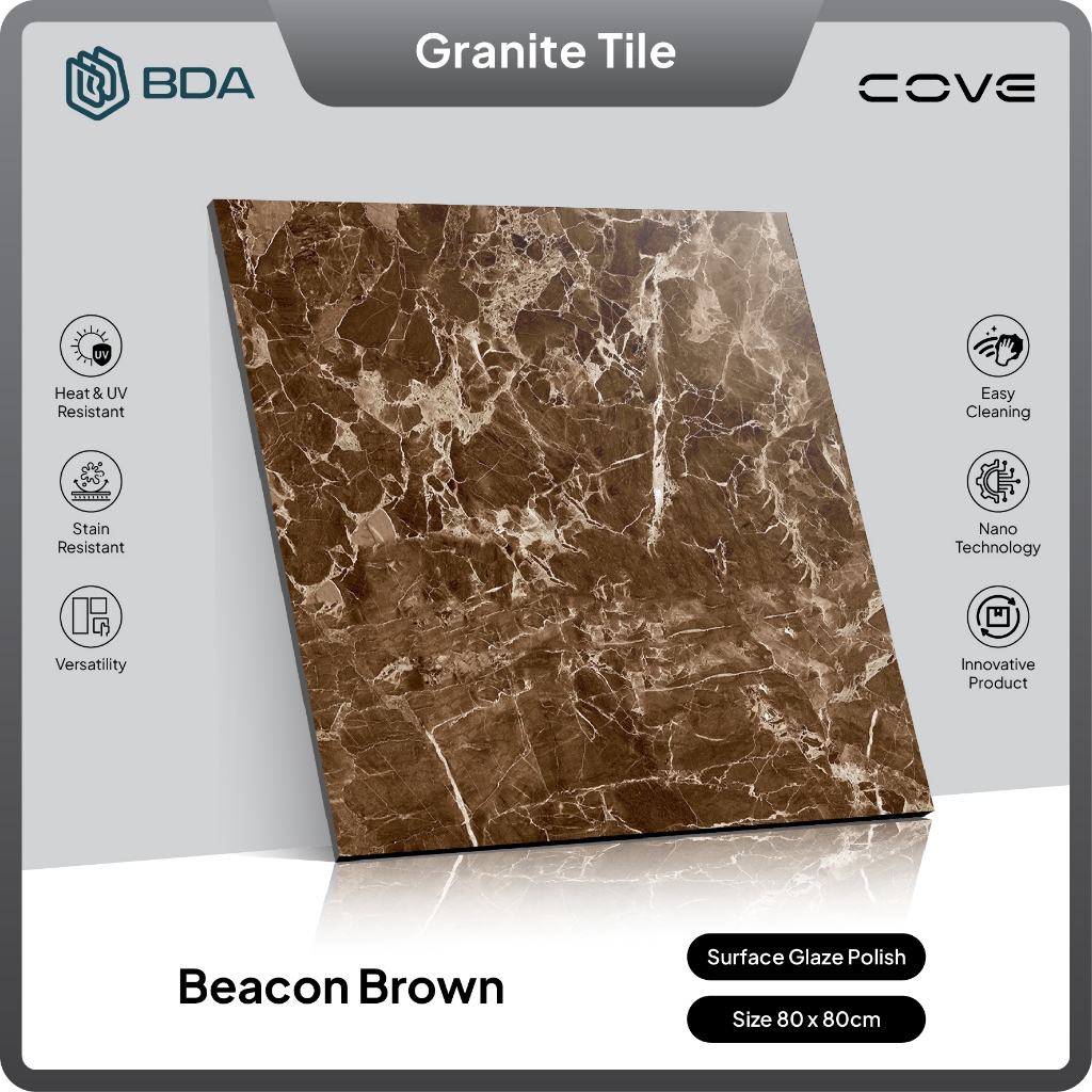 BDA Granite Tile 80x80 Keramik Granit Lantai Dinding Kamar Mandi Interior Mewah Beacon Brown