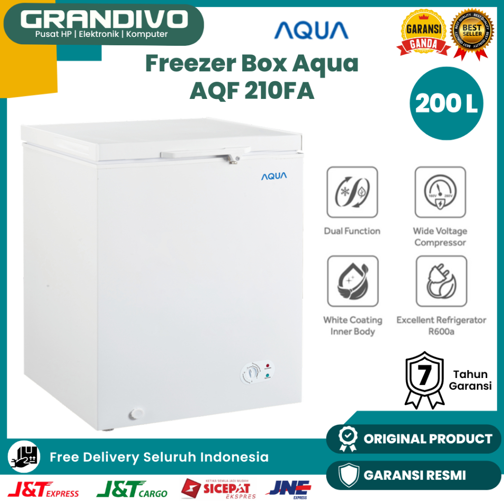 Freezer Box Aqua AQF 210FA 200 Liter Low Watt Refrigator R600a White Coating Inner Body - Grandivo