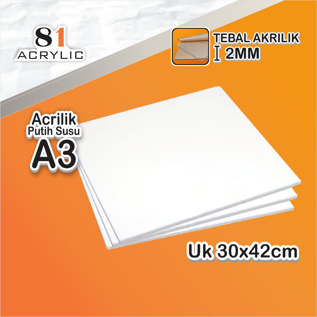 

AKRILIK lembaran 2mm A3 / Akrilik Putih Susu / Putih solid / Acrylic