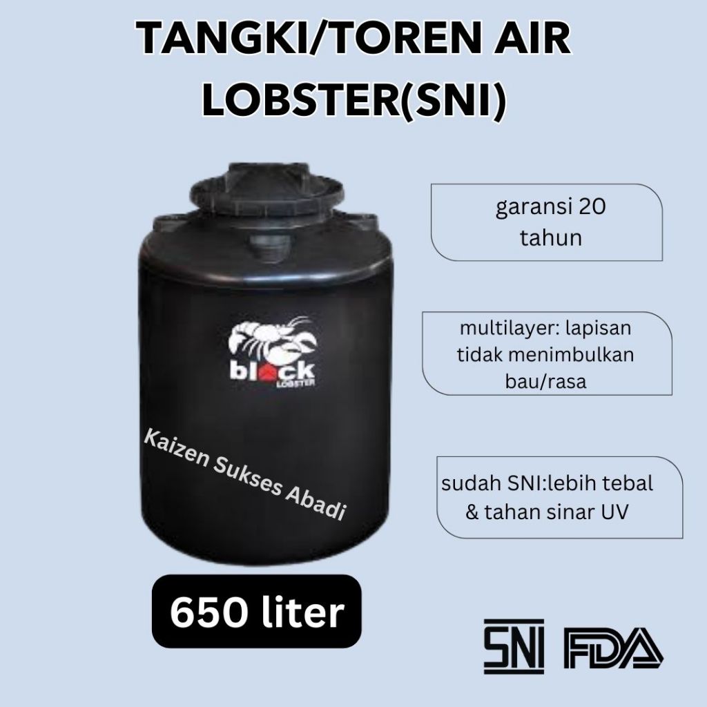 tandon toren tangki air plastik merek black oranje orange oranye oren lobster hitam SNI 650 600 lite