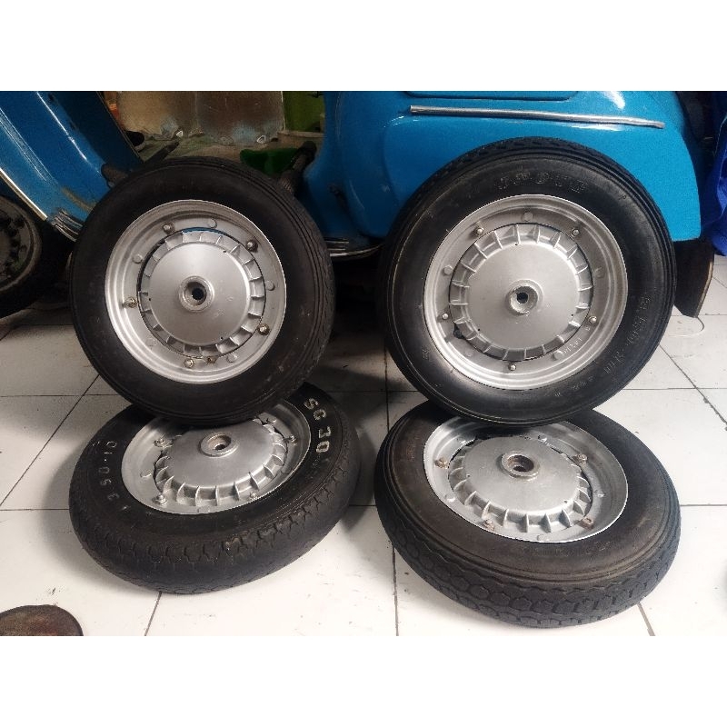 paket ban velg tromol set depan belakang vespa upgrade r10 ring 10 sprin super porek kaki 3 original