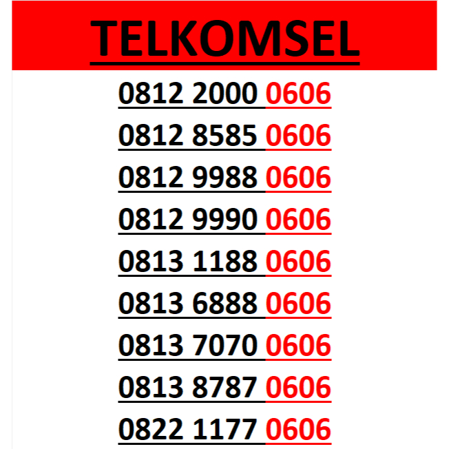 nomor cantik simpati telkomsel seri 0606 murah lengkap w1000