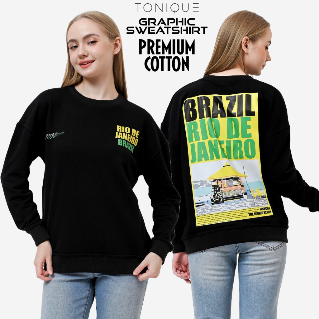 TONIQUE Womens Cotton Sweatshirt Hitam RICCI Sweatshirt Katun Wanita Black Sweatshirt