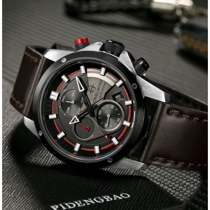 Evans Jayden Jam Tangan Pria 9589 Kulit Kaca Sapphire Chronograph Water ressitan