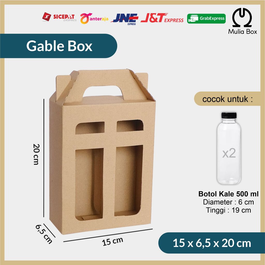 

Kardus Packing Jinjing / Gable Box 15 x 6,5 x 20 cm 2 Botol Kale 500ml Minuman Kopi Juice Hampers