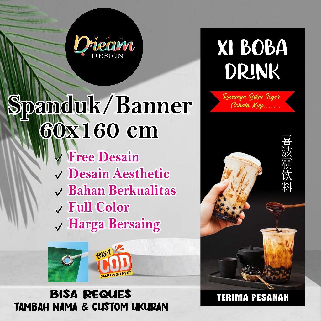 Spanduk 60x160 XI BOBA DRINK  Custom Desain
