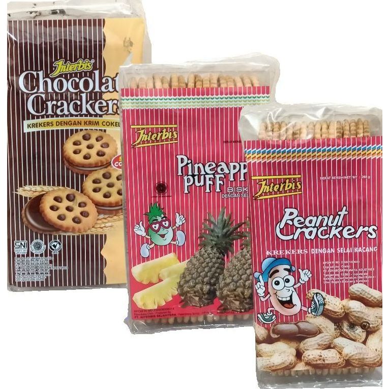 

Biskuit INTERBIS Peanut Crackers Pineapple & Coklat Biscuit Kacang 268gr