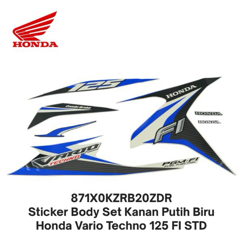 871X0KZRB20ZDR Sticker Body Set Kanan Putih Biru Honda Vario Techno 125 FI STD