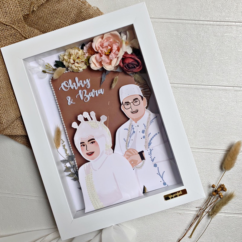 kado pernikahan unik ilustrasi foto frame minimalis akrilik