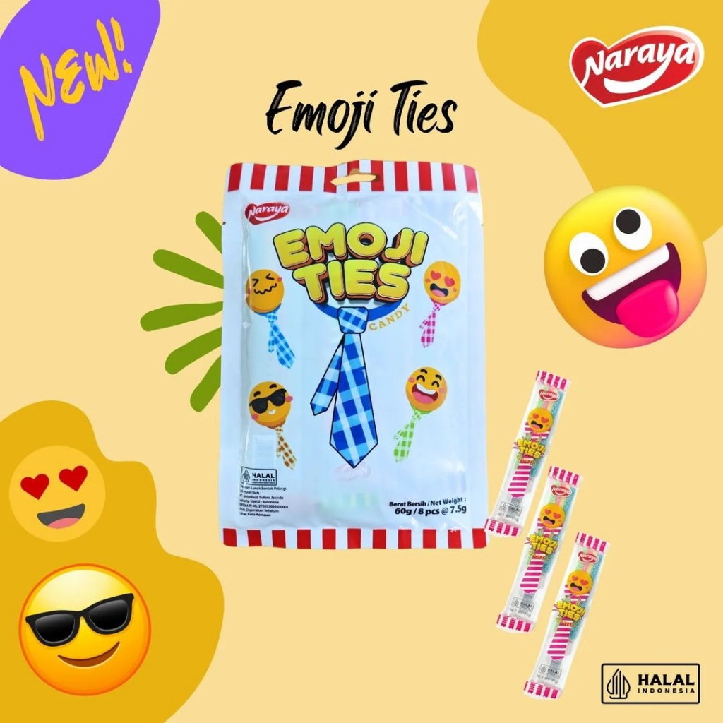 

Naraya Emoji Ties Candy 60Gr isi 8 pcs