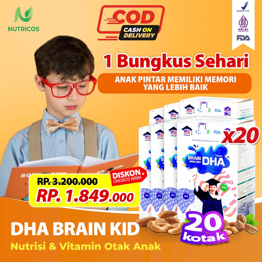 ( OFFICIAL 100% ) COMBO 20 BOXES  DHA BRAIN KID - VITAMIN NUTRISI OTAK ANAK CERDAS  DHA BRAIN KID - 