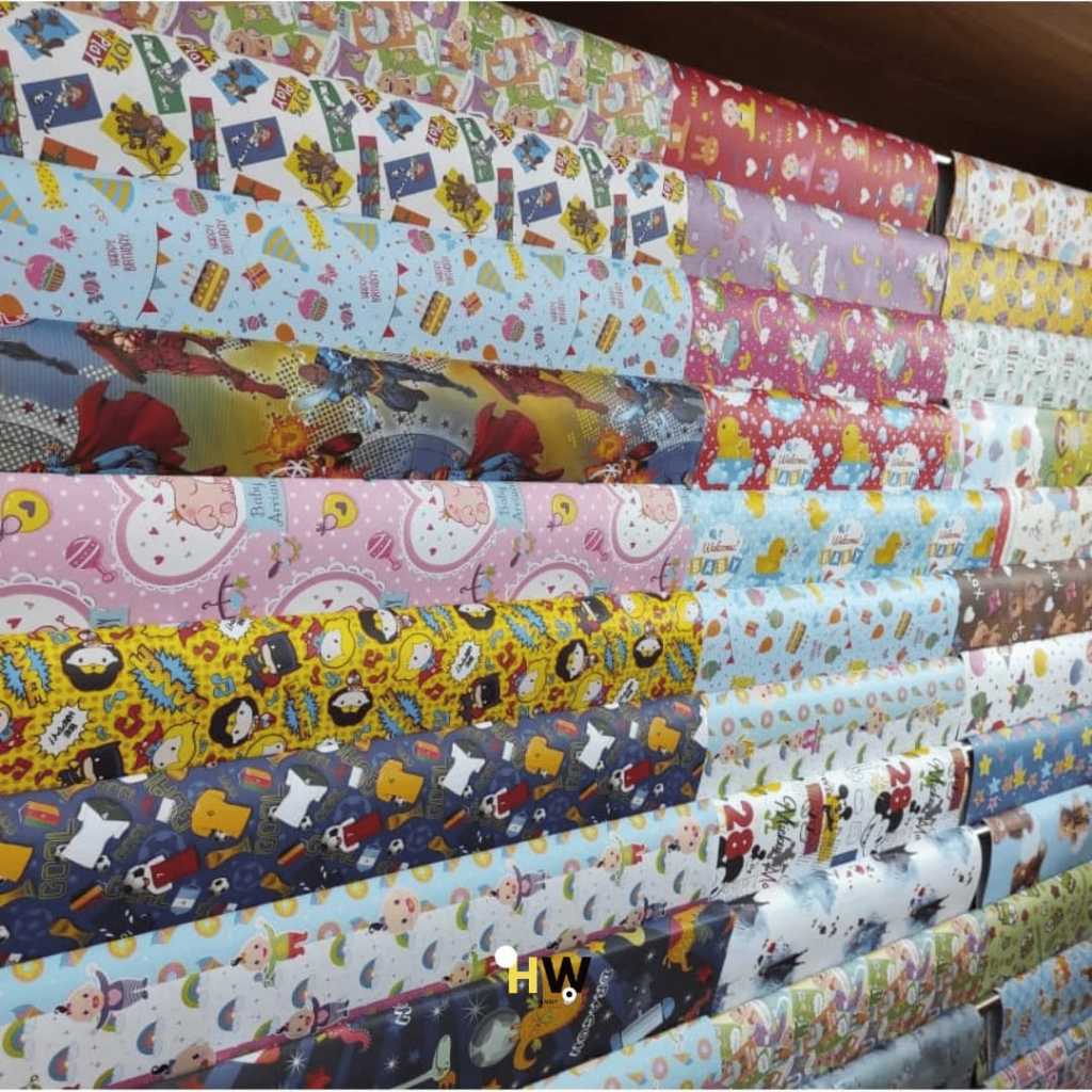 

Kertas Kado Motif Random Merk Atsco / Kertas Kado bahan Kertas