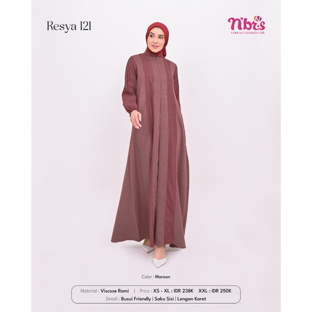 NIBRAS GAMIS RESYA 121 Bahan Viscose Rami Warna Maroon By NIBRAS GAMIS SIMPLE ELEGANT NEW LOOK