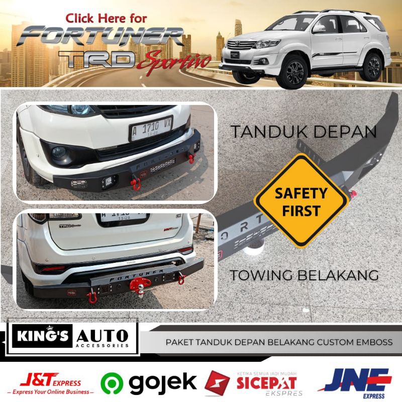 Paket Towing Depan Belakang Model Custom Fortuner TRD 2012 2015 Emboss FORTUNER