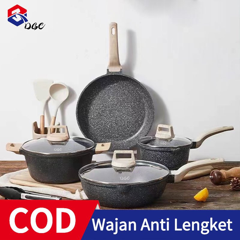 DGC Putih Granit Antilengket Peralatan Masak 7PCS Wajan Panci  Cookware Panci Set  Wajan Serbaguna
