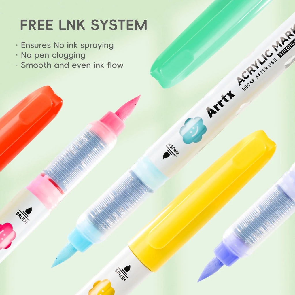 

D3W! Arrtx 36 Colors Acrylic Paint Markers Brush Tip Liquid Ink AACM-0936A