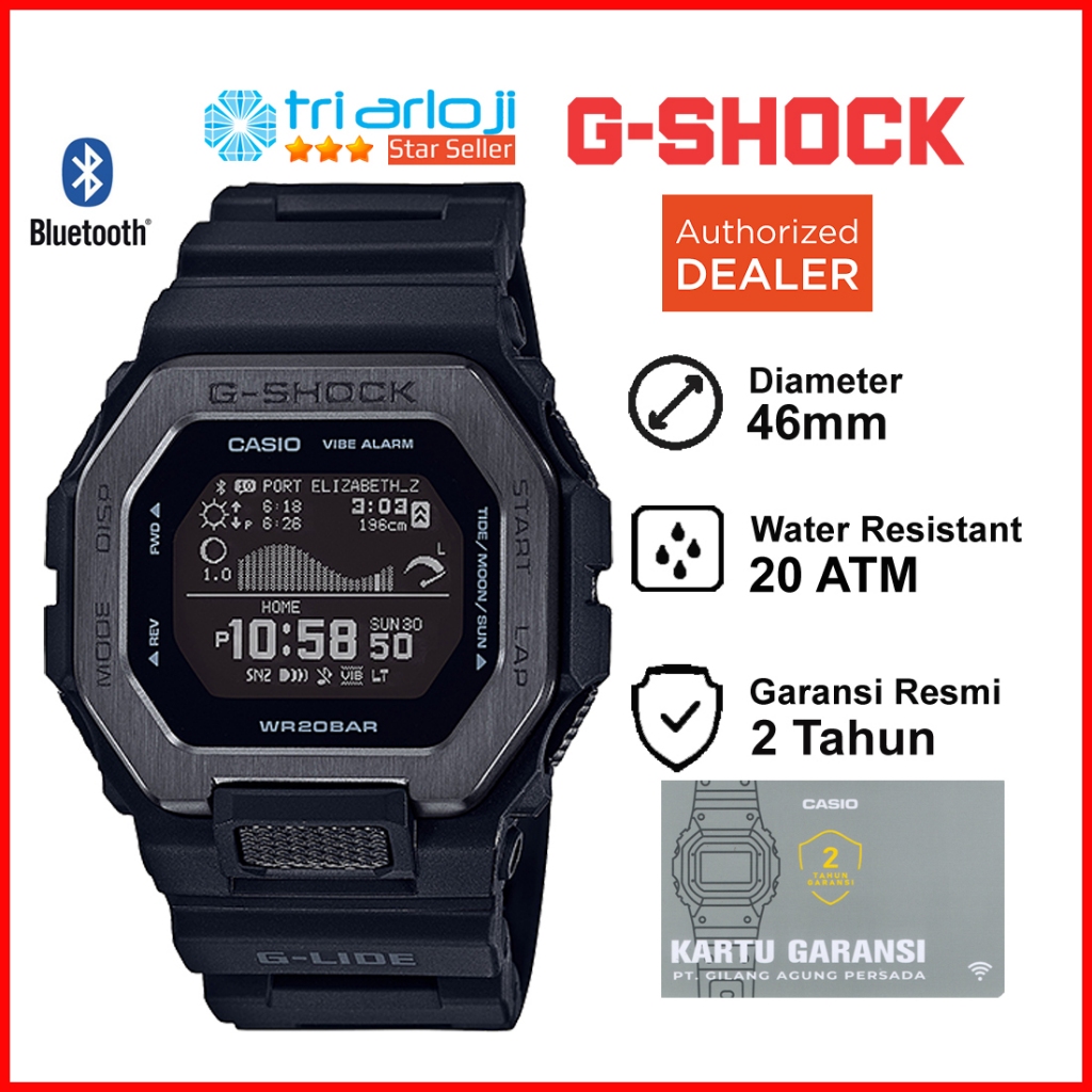 Casio G-SHOCK GBX-100NS-1DR Jam Tangan Pria GSHOCK G-LIDE GBX100 GBX-100NS-1 GBX-100 Bluetooth Surf
