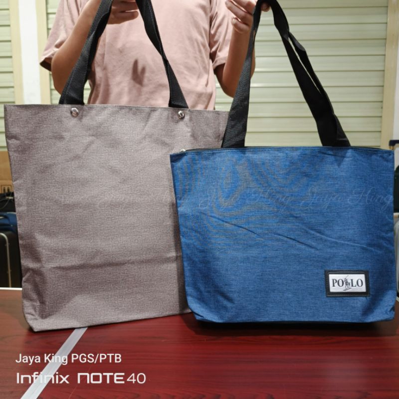 Tote Bag Polos Ada Resleting Bahan Denim Toscano