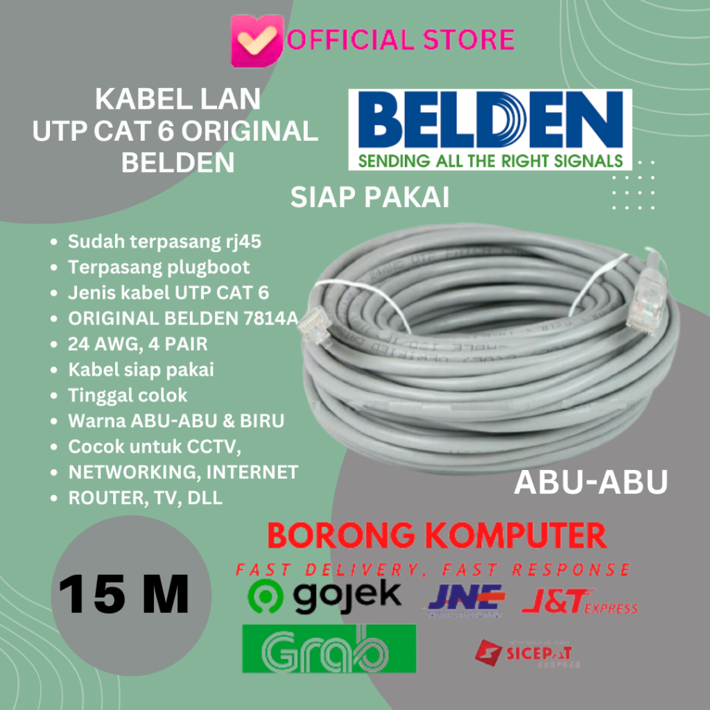 Belden UTP 15M Cat6 Kabel LAN 15 Meter Original USA Gigabit Siap Pakai